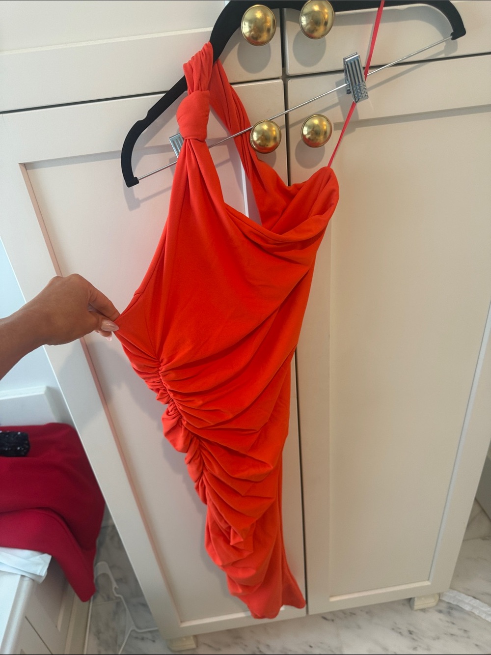 ALIX NYC Orange Gathered One-Shoulder Dress